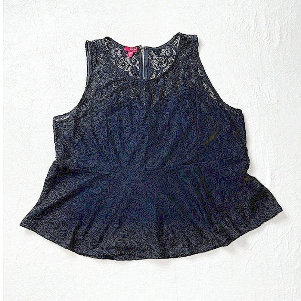Bongo Plus Size 3X Black Lace Peplum Top Sleeveless Zipper Back Evening Party‎